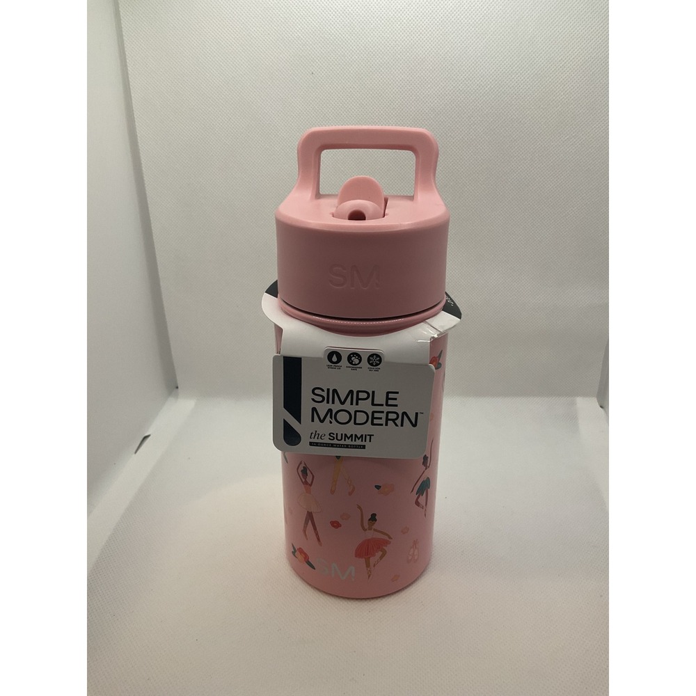 NWT Simple Modern Summit 14oz Kids Water Bottle Pink Ballerina Straw Lid